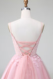 Cute Glitter Blue A Line Beaded Corset Tulle Homecoming Dress with Appliques