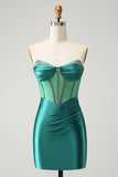 Glitter Dark Green Sweetheart Corset Tight Homecoming Dress with Beading