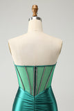 Glitter Dark Green Strapless Corset Tight Homecoming Dress with Beading