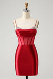 Glitter Dark Red Beaded Corset Satin Short Homecoming Dress
