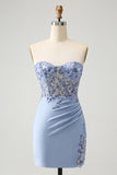 Glitter Lilac Strapless Sequined Appliques Strapless Tight Homecoming Dress