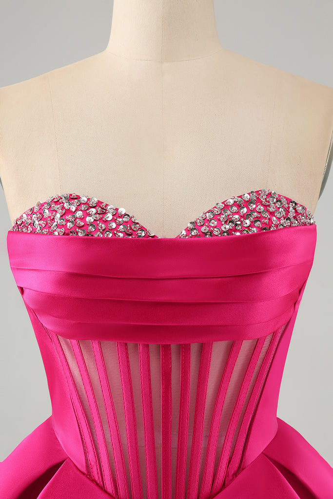 Strapless Short Chiffon Gonws with Sweetheart Fuchsia Plus Size main image 1