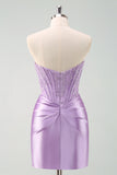 Sparkly Purple Strapless Bodycon Short Homecoming Dress