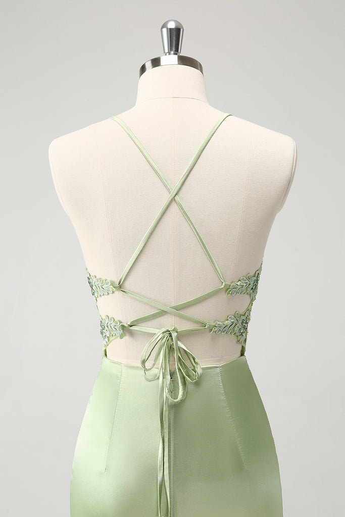 Sexy Green Halter Chiffon Appliques Backless Cocktail Dress Short Homecoming Dress Y9463 main image 1