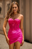 Lilac Strapless Corset Pleated Tight Homecoming Dress with Appliques