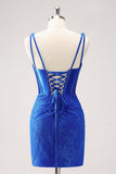 Royal Blue Bodycon V-Neck Short Homecoming Dress with Lace Up Back