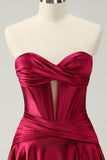 Burgundy A Line Sweetheart Strapless Keyhole Satin Homecoming Dress