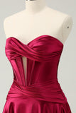 Burgundy A Line Sweetheart Strapless Keyhole Satin Homecoming Dress