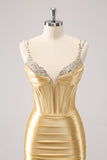 Golden Spaghetti Straps Bodycon Homecoming Dress with Sequins