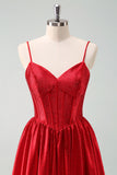 Red  A-Line Spaghetti Straps Corset Pleated Homecoming Dress