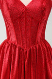 Dark Green A-Line Spaghetti Straps Corset Pleated Homecoming Dress