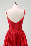 Red  A-Line Spaghetti Straps Corset Pleated Homecoming Dress