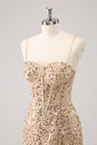 Sparkly Golden Spaghetti Straps Bodycon Homecoming Dress with Sequins