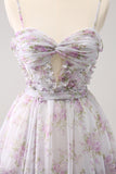 Lilac A-Line Floral Prints Ruffled Tiered Tulle Homecoming Dress