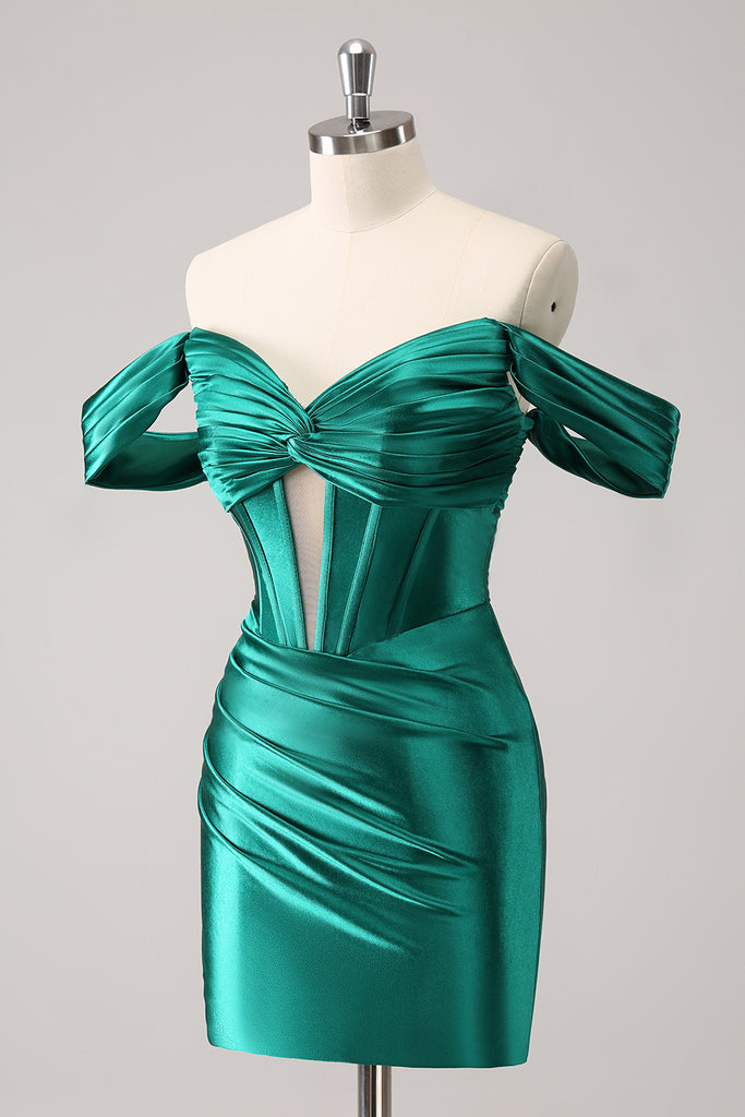 Simple Green Homecoming Dresses Corset Tight Satin Short Cocktail Dresses