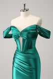 Dark Green Tight Off the Shoulder Corset Satin Homecoming Dress