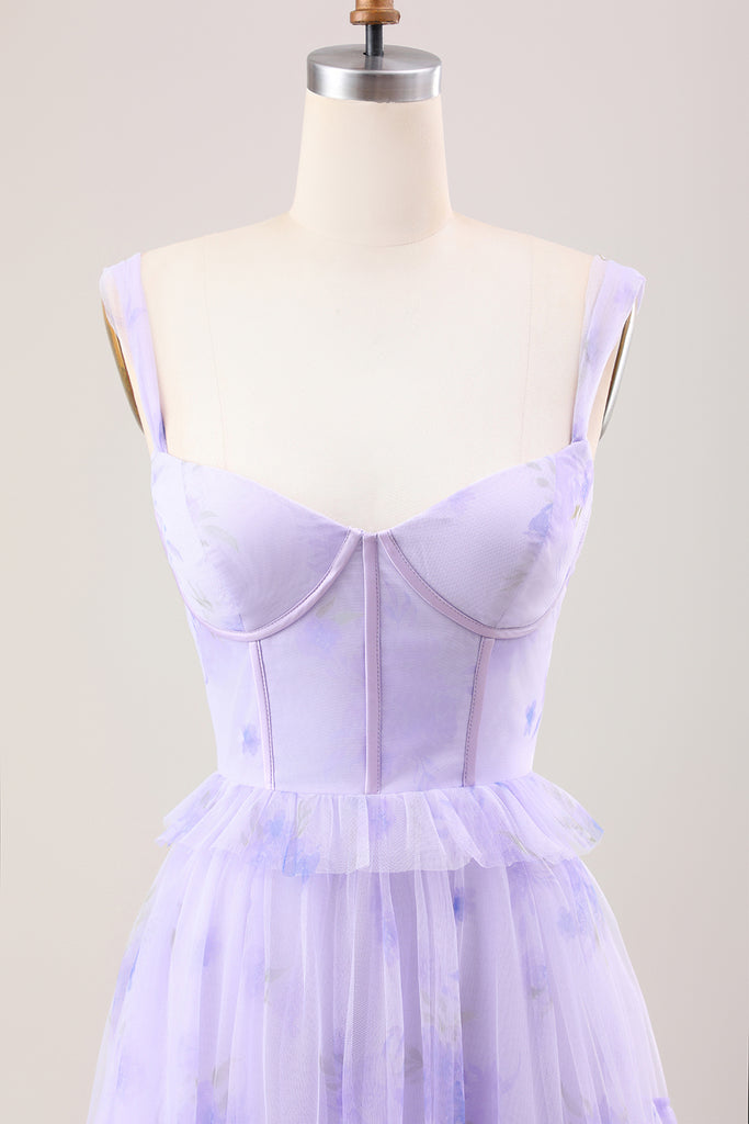 Long Lavender Bridesmaid Dresses A Line High Low Spaghetti Straps Stretch Satin Bridesmaid Dress