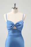 Blue Mermaid Spaghetti Straps Bridesmaid Dress with Bowknot