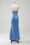 Blue Mermaid Spaghetti Straps Bridesmaid Dress with Bowknot