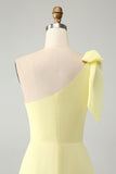 A Line One Shoulder Yellow Long Wedding Guest Dress with Slit