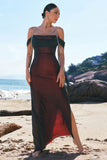 Black Red Mermaid Cold Shoulder Long Bridesmaid Dress