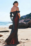 Sparkly Black Red Mermaid Cold Shoulder Long Bridesmaid Dress