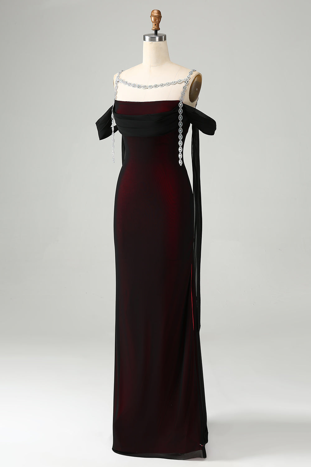 Zapaka Women Sparkly Black Red Mermaid Long Bridesmaid Dress Cold Shoulder Prom Dress, Black Red / US20W Zapaka Women Sparkly Black Red Mermaid Long Bridesmaid Dress Cold Shoulder Prom Dress, Black Red / US20W