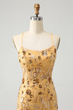 Glitter Yellow Sequined Embroidery Tight Short Homecoming Dress with Beading
