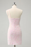 Sparkly Pink Bodycon One Shoulder Sequins Short Homecoming Dress