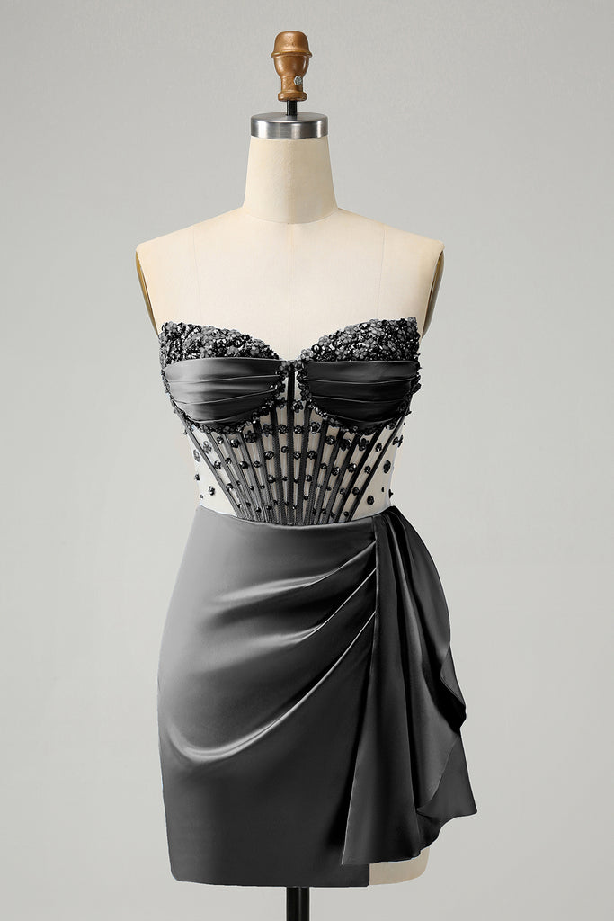 Sweetheart Navy Blue Lace Corset Bodycon Homecoming Dress