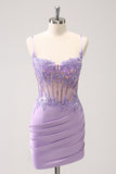 Sparkly Purple Corset Sequin Tight Short Homecoming Dress