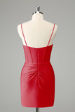 Fuchsia Bodycon Spaghetti Straps Satin Homecoming Dress