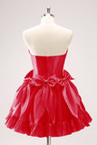 Fuchsia A Line Strapless Corset Short Homecoming Dress With Bows