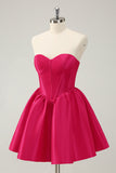 Fuchsia A Line Sweetheart Corset Satin Cute Homecoming Dress