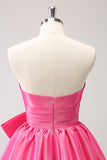 Fuchsia A-Line Strapless Ruffle Short Homecoming Dress with Bow