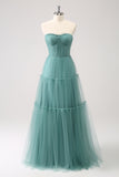 Eucalyptus Strapless Corset Tulle A-Line Bridesmaid Dress