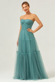 Eucalyptus Strapless Corset Tulle A-Line Bridesmaid Dress