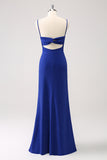 Dark Blue Sparkly Twist Front Mermaid Wedding Guest Dress with Slit