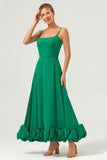 Elegant Green A Line Spaghetti Straps Chiffon Long Bridesmaid Dress