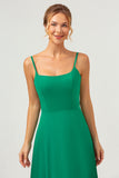 Elegant Green A Line Spaghetti Straps Chiffon Long Bridesmaid Dress