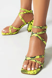 Yellow Chunky Heels Ankle Straps Sandals
