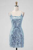 Royal Blue Bodycon Sequins Short Homecoming Dress with Lace-up Back