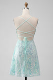 Mint A Line Sequins Short Homecoming Dress with Lace-up Back