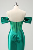 Green Off the Shoulder Satin Tight Homecoming Dress with Beading