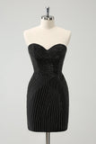 Sparkly Black Strapless Bodycon Mini Homecoming Dress