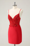 Sparkly Red Bodycon Spaghetti Straps Homecoming Dress with Sequins