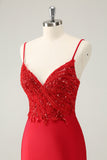 Sparkly Red Bodycon Spaghetti Straps Homecoming Dress with Sequins