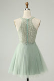 Dusty Green Halter Sequins A Line Homecoming Dress