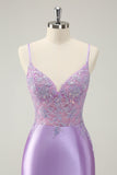 Sparkly Bodycon Lilac Spaghetti Straps Homecoming Dress with Sequins