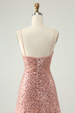 Sparkly Blush Spaghetti Straps Sequins A Line Short Homecoming Dress